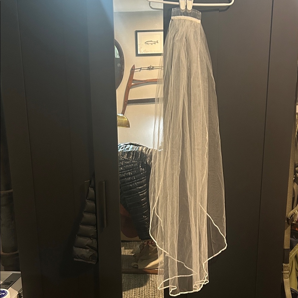 Elegant White Sheer Wedding Veil with Beaded Edge